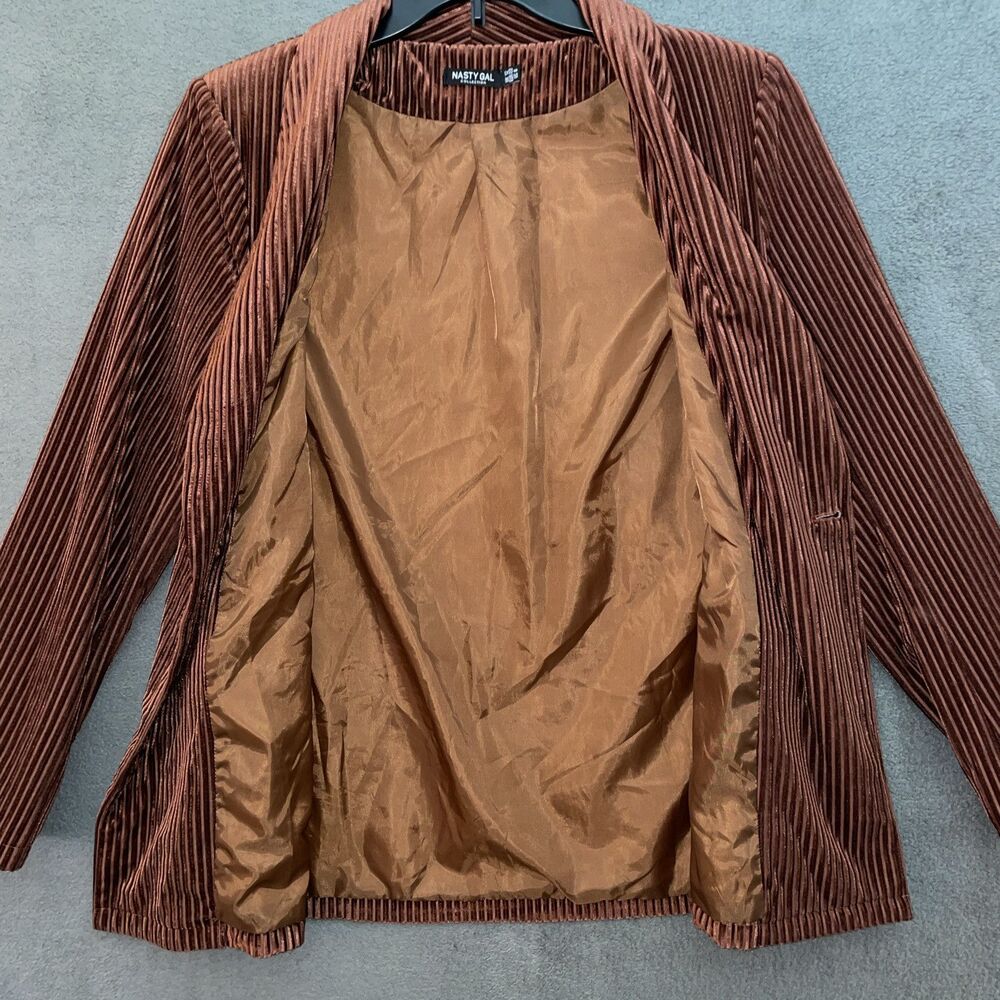 Nasty Gal Blazer Jacket Ribbed Velvet Double Breasted Brown Bronze Size 8 - Picture 10 of 16